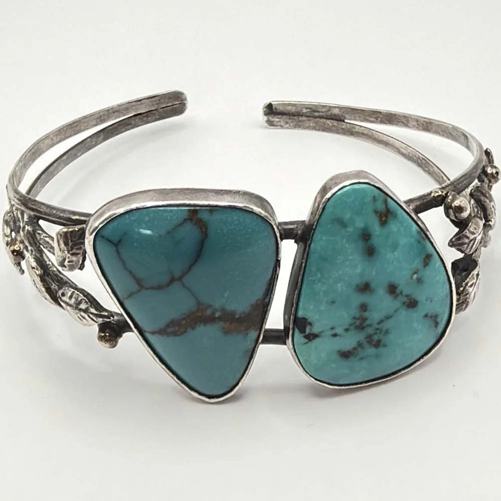 VTG South Western Sterling Silver Turquoise Cuff Bracelet Size 7.5 27g